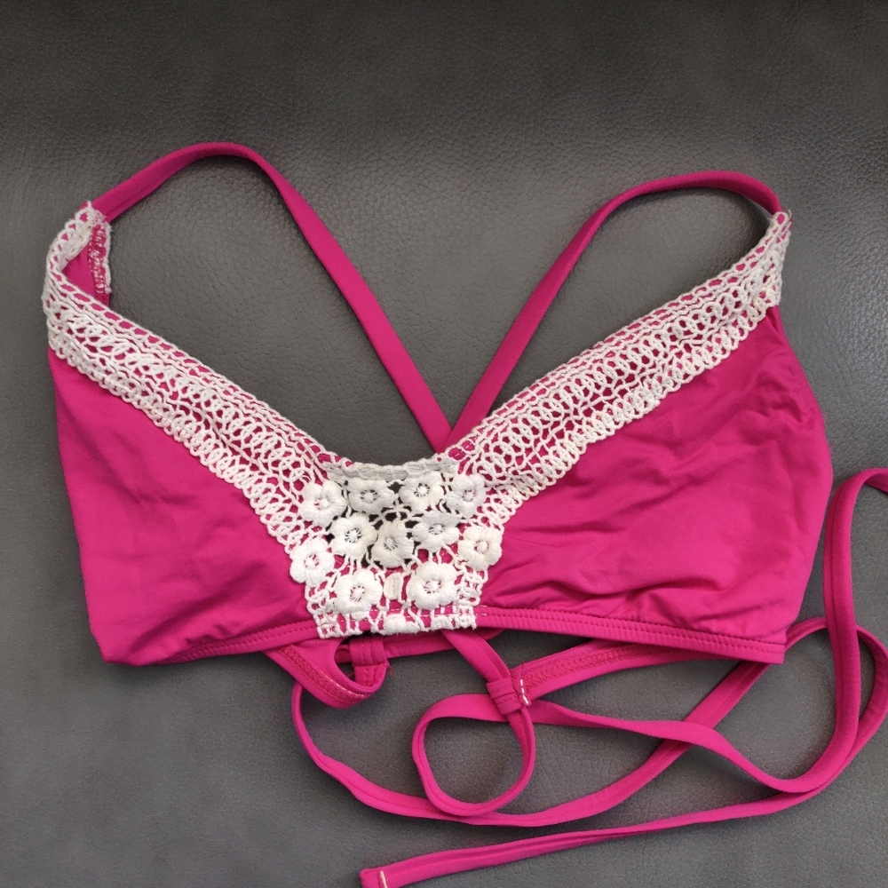 Lucky brand D cup tie back crochet bikini top